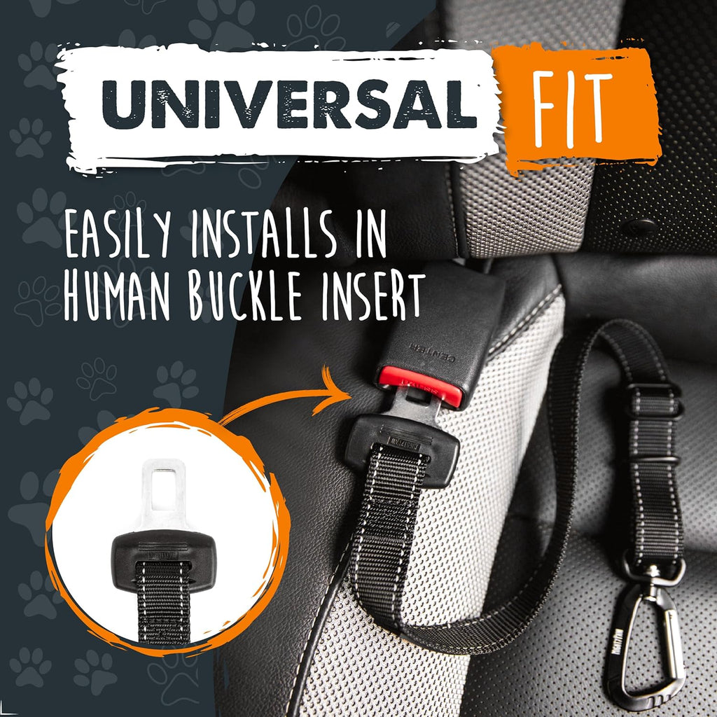 Dog Car Seat Belt | Universal Pet Safety Belt, Created with Human Seatbelt Material. All-Metal Hardware with Adjustable Length Strap. Exceeds Safety Standards. Keep Your Dog Secure (Black)