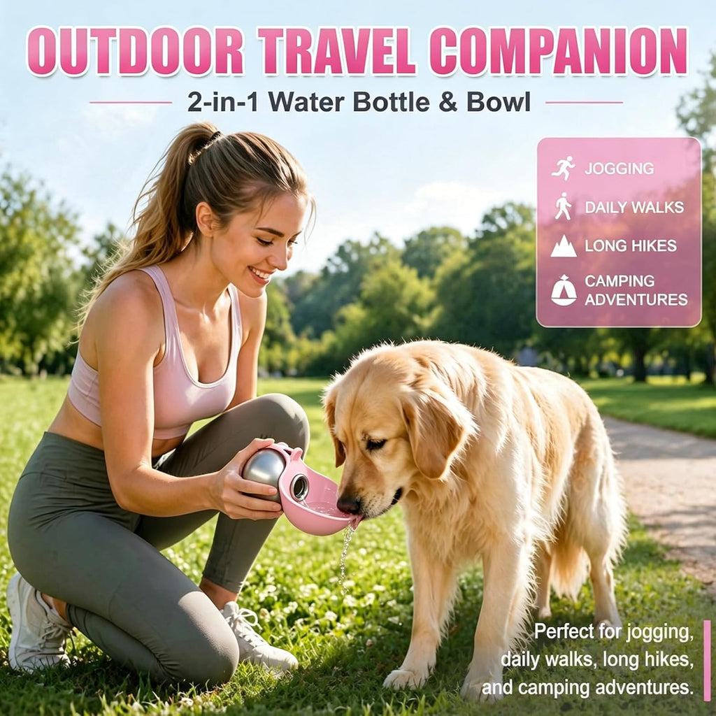 2 in 1 Portable Dog Water Bottle, 10Oz/285Ml Leak-Proof Pet Drink Dispenser