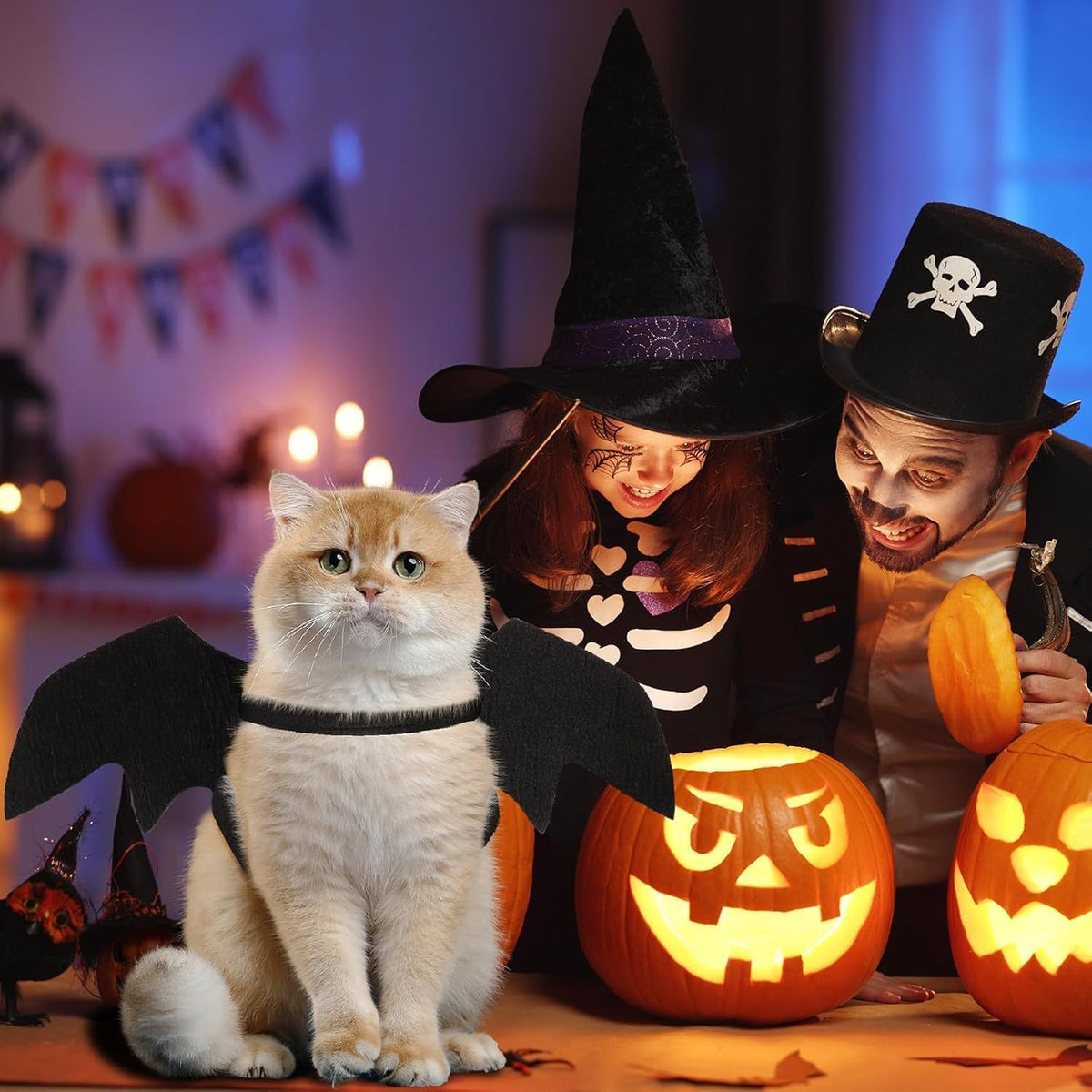 Halloween Pet Dog Cat Costume Vampire Wings Fancy Dress Bat Wings for Cats Dogs Neck Circumference from 25-35Cm and Bust from 45-65Cm