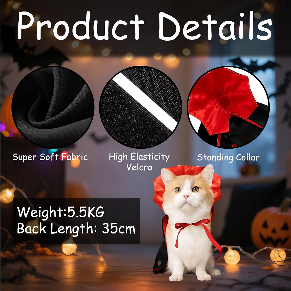 Dog Halloween Costume, Superdog Cape， Pet Vampire Cape for Small Dogs and Cats, Adjustable Strap with Velcro Closure, Ideal for Halloween Parties and Cosplay Events, 1 Piece