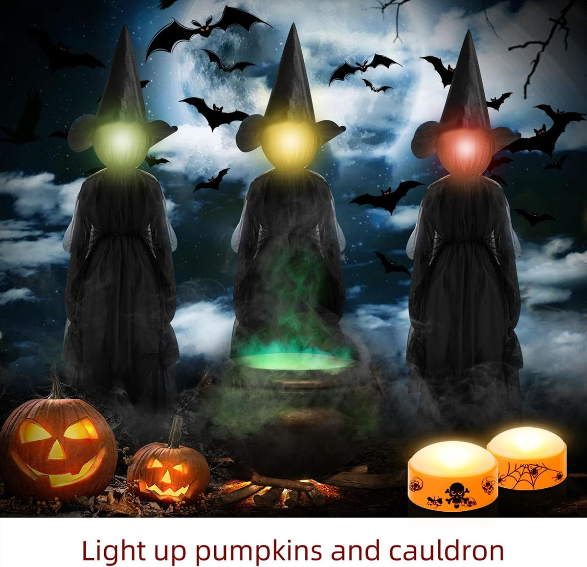 2 PCS Halloween LED Pumpkin Lights with Remote and Timer, Battery Operated Flickering Printed Jack-O-Lantern Orange Lights, Skull Spider Web Design, Flameless Candles Halloween Decor