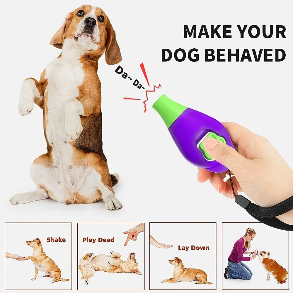Dog Training Clicker with Whistle and Wrist Strap - Positive Behavior Reinforcer for Pets - All Ages, Puppy and Adult Dogs - Use to Reward and Train - Dog Whistle Included (Purple)