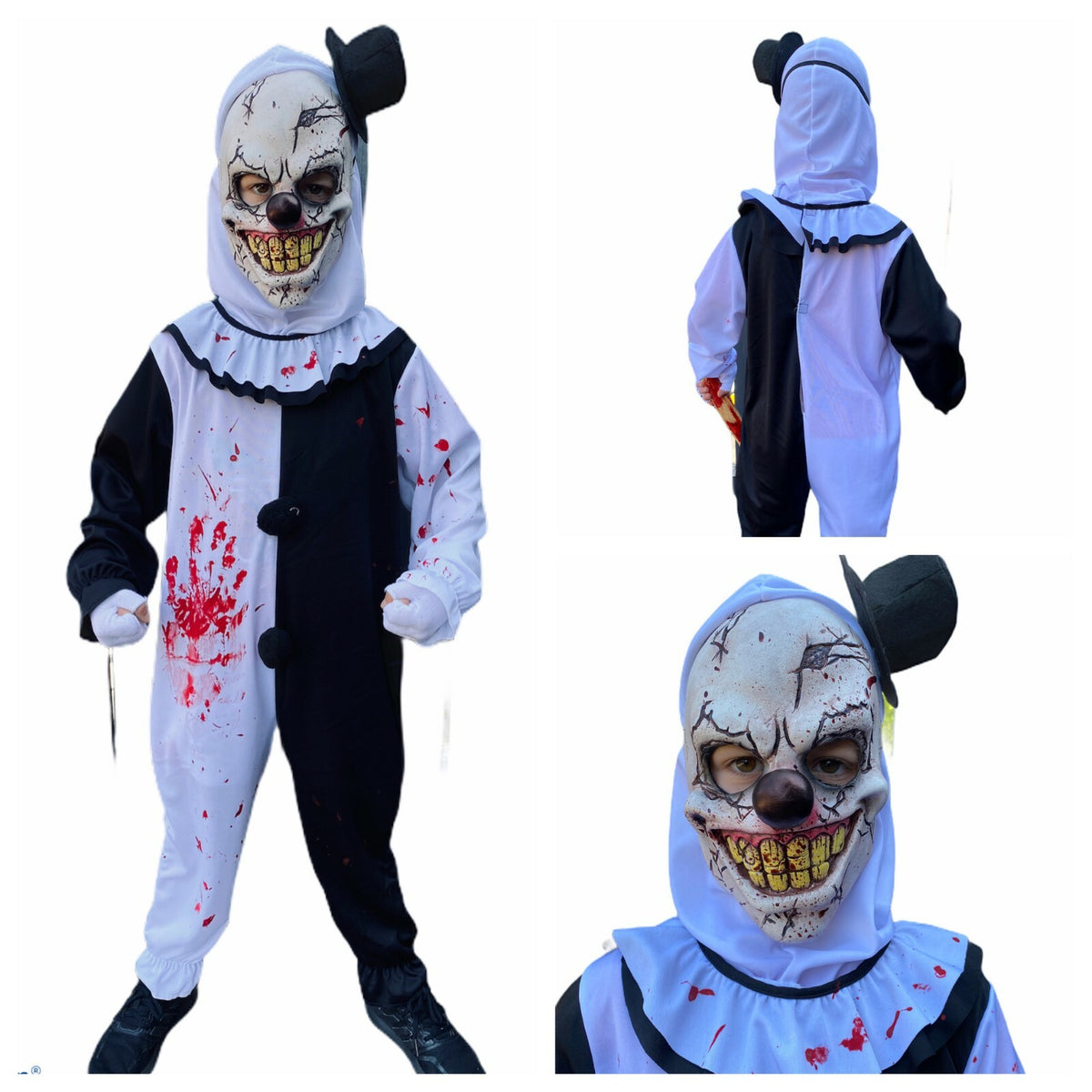 Kids Scary Clown Costume Killer Clowns Boys Mime Halloween Fancy Dress 2 Sizes