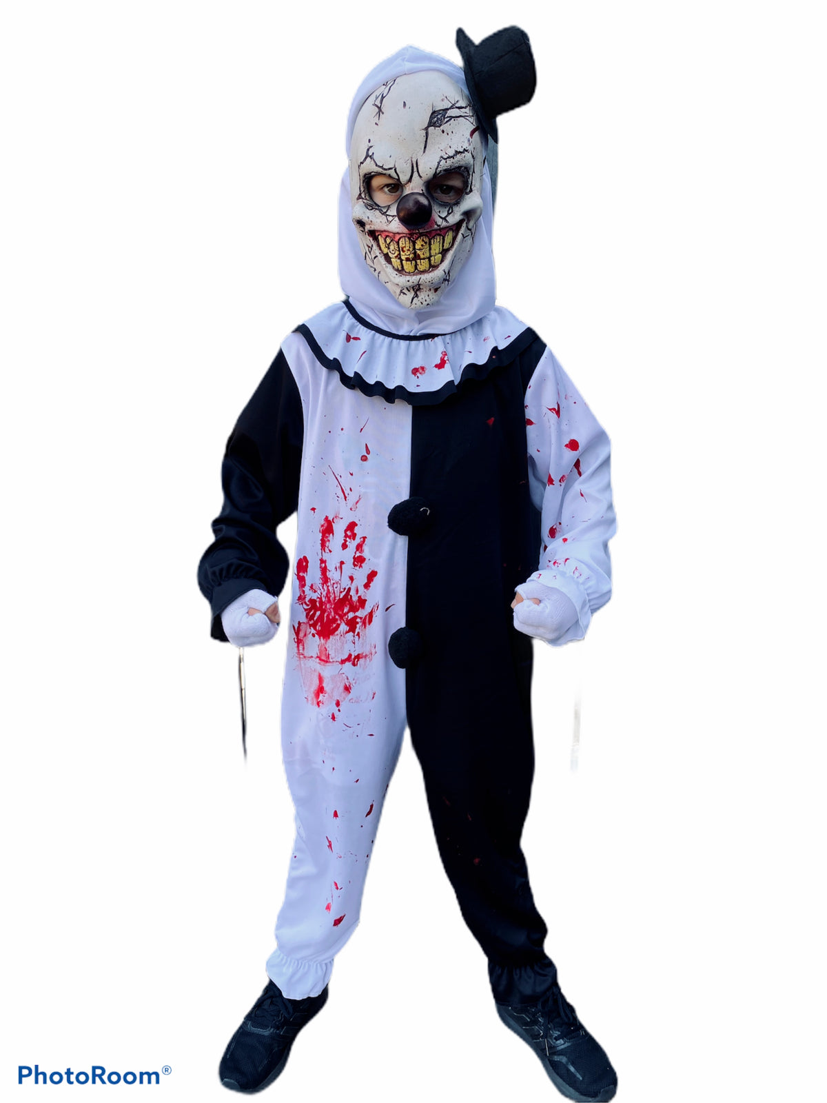 Kids Scary Clown Costume Killer Clowns Boys Mime Halloween Fancy Dress 2 Sizes